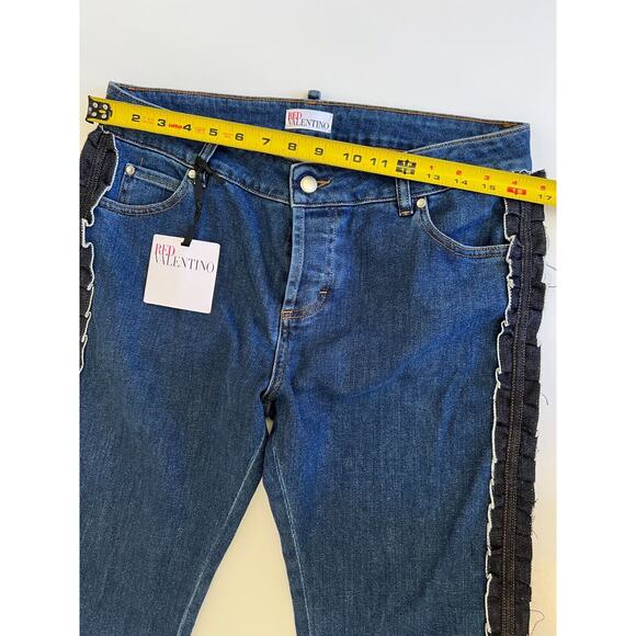 Red Valentino Ruffle Trimmed Cropped High Rise Straightleg Jeans Size 29 NWT - Picture 5 of 12